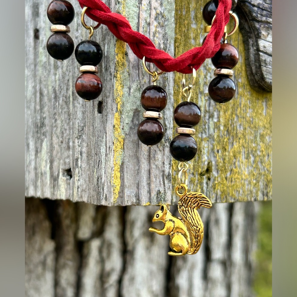 Faux Suede Tiger’s Eye Choker w/ gold Squirrel Charm